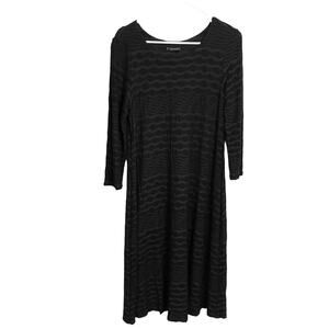 Tianello Ballet Dress‎ Womens L Black Textured Knit Long Sleeve Midi Made in USA